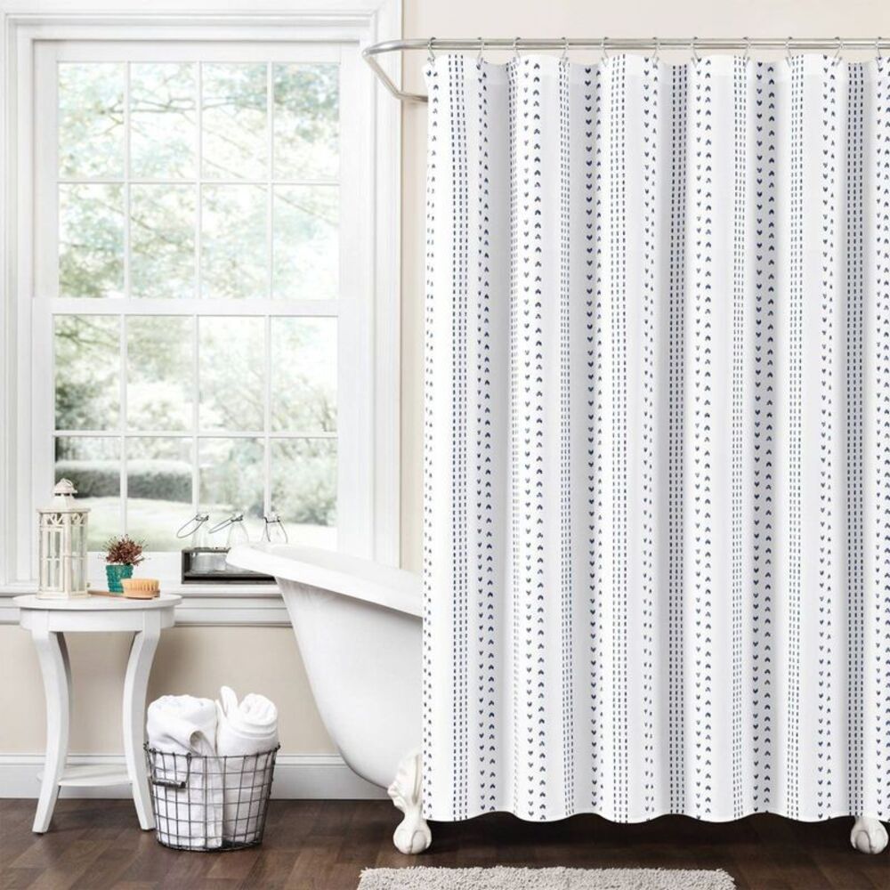 72"x72" Hygge Striped Single Shower Curtain Navy/White - Lush Décor